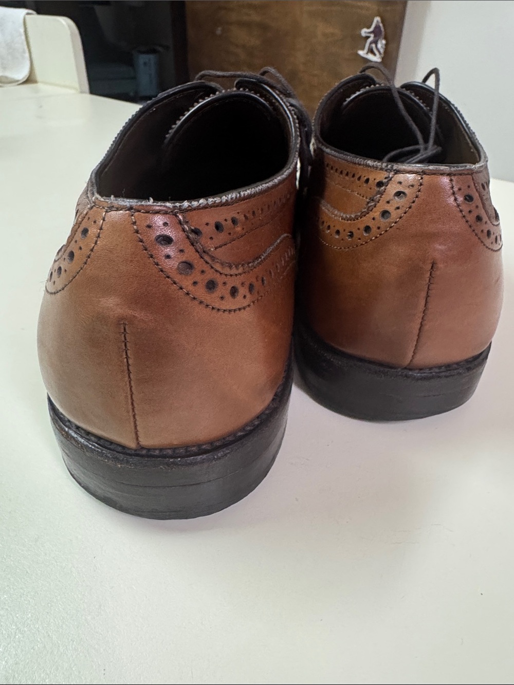 Allen Edmonds Brown Leather Cap-Toe Derby Oxfords - Picture 3 of 7